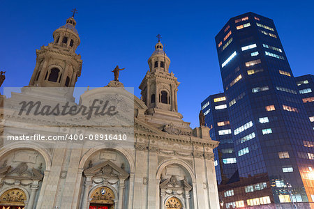 The Metropolitan Cathedral in Santiago de Chile at night
