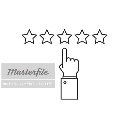 Giving five stars raiting line icon on white background