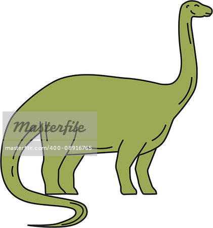 Mono line style illustration of a Brontosaurus meaning "thunder lizard, a genus of gigantic quadruped sauropod dinosaurs that lived in the late Jurrasic epoch viewed from the side set on isolated white background.