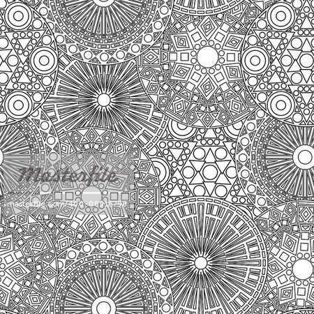Black and white lacy seamless floral pattern with stylized geometric flowers, vector illustration