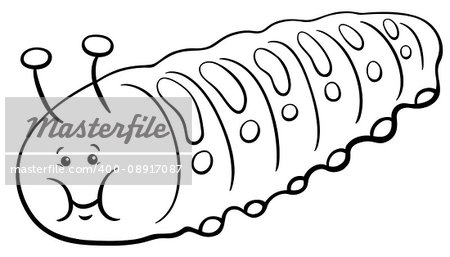Black and White Cartoon Illustration of Caterpillar Insect Animal Character Coloring Page
