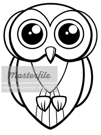 Black and White Cartoon Illustration of Cute Owl Bird Animal Coloring Page