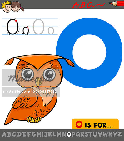 Educational Cartoon Illustration of Letter O from Alphabet with Owl Bird for Children