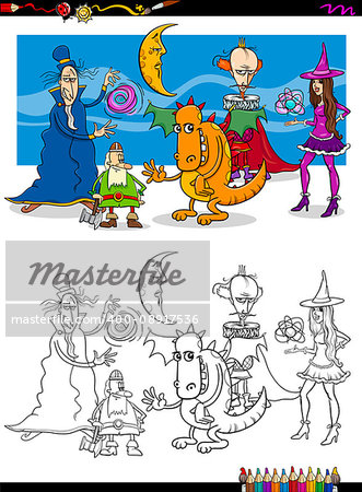 Cartoon Illustration of Fantasy or Fairy Tale Characters Coloring Book Activity