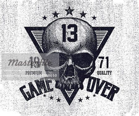 Typography vintage tee print design. Black and white skull. Vector illustration.