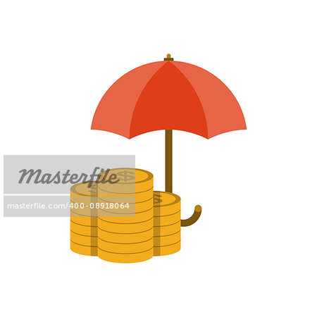 Money under umbrella flat icon. Money protection