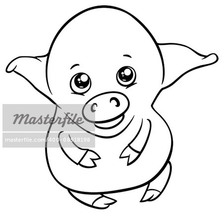 Black and White Cartoon Illustration of Cute Piglet or Little Pig Farm Animal Character Coloring Page