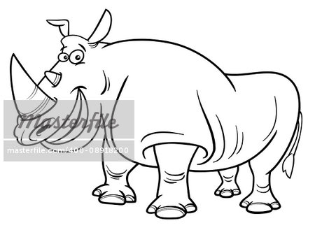 Black and White Cartoon Illustration of Rhinoceros Wild Animal Character Coloring Page