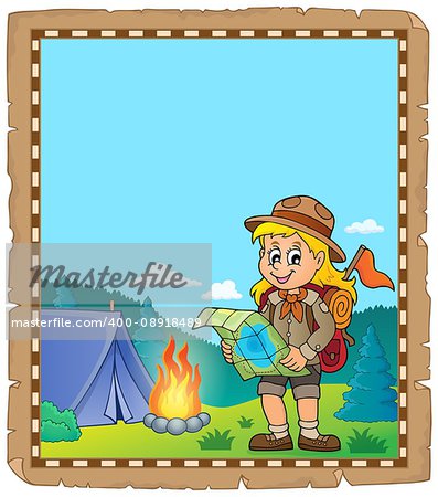 Parchment with scout girl theme 2 - eps10 vector illustration.