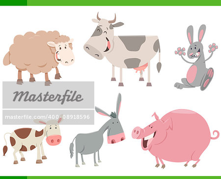 Cartoon Illustration of Cute Farm Animal Characters Collection