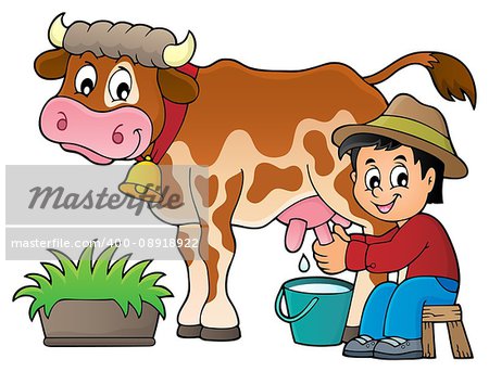 Farmer milking cow image 1 - eps10 vector illustration.