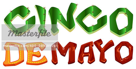 Cinco de Mayo. Lettering text for greeting card. Isolated on white vector illustration