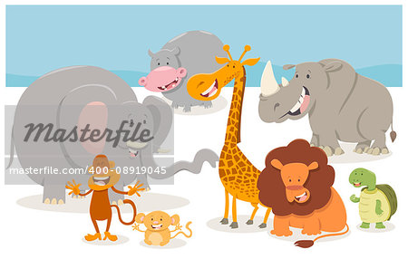 Cartoon Illustration of Cute Safari Animal Characters Group Cartoon Illustration of Cute Safari Animal Characters Group