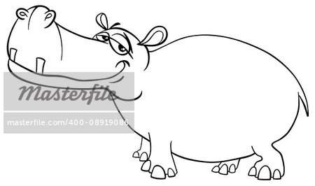 Black and White Cartoon Illustration of Hippopotamus Wild Animal Character Coloring Page