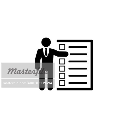 Management Icon. Business Concept. A Man with List of Checkboxes. Flat Design. Isolated Illustration. App Symbol or UI element.