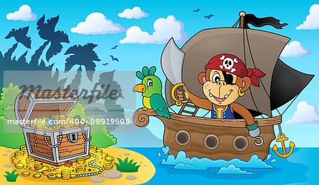 Boat with pirate monkey theme 3 - eps10 vector illustration.