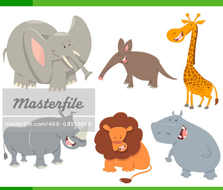 Cartoon Illustration of Cute Safari Animal Characters Set