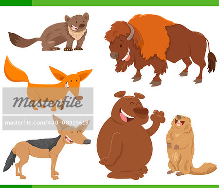 Cartoon Illustration of Cute Wild Animal Characters Set