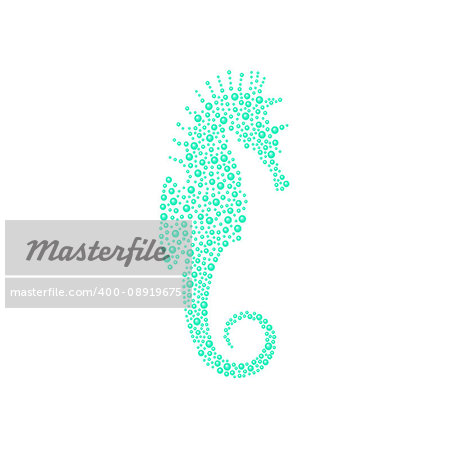 Seahorse made of turquoise balls on white background
