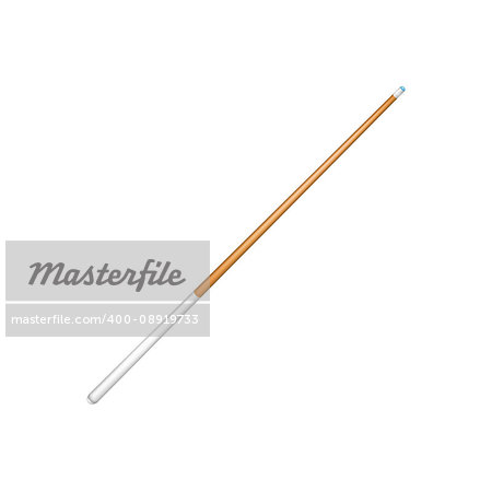 Billiard cue with white handle on white background