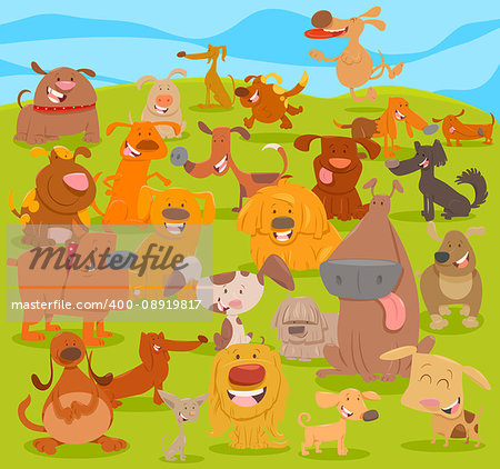 Cartoon Illustration of Cute Happy Dog Characters Group