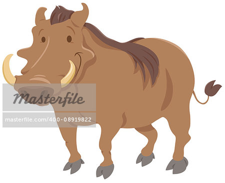 Cartoon Illustration of Warthog Animal Character