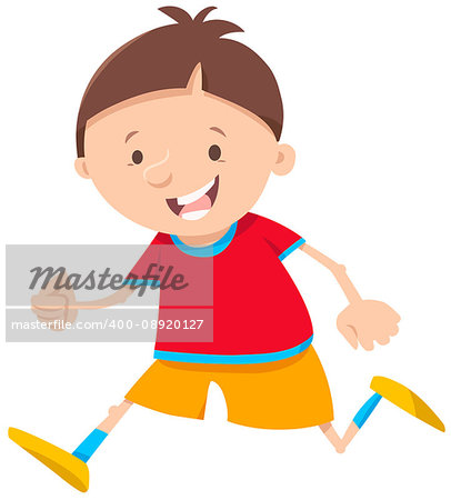 Cartoon Illustration of Happy Running Boy Kid Character