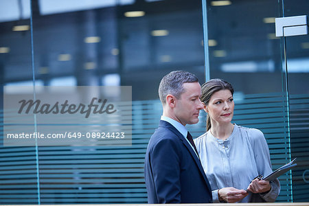 Businesswoman and man with paperwork at office