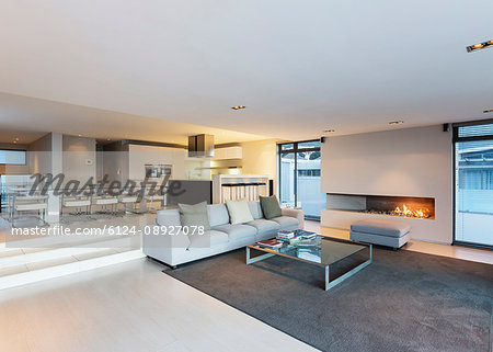 Modern luxury home showcase living room with gas fireplace Modern luxury home showcase living room with gas fireplace