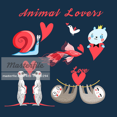 Graphics festive set of animal lovers on a dark background