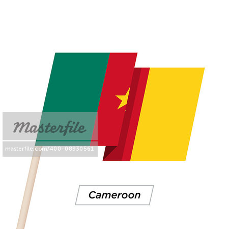 Cameroon Ribbon Waving Flag Isolated on White. Vector Illustration. Cameroon Flag with Sharp Corners