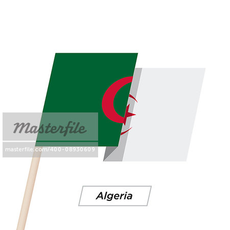 Algeria Ribbon Waving Flag Isolated on White. Vector Illustration. Algeria Flag with Sharp Corners