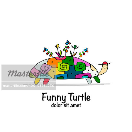 Funny turtle, sketch for your design. Vector illustration