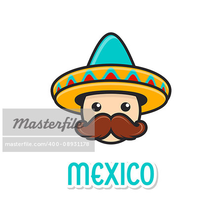 Funny man face with sombrero and large moustache