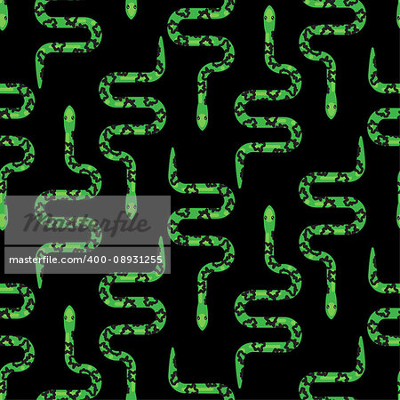 Green snake on black seamless pattern vector. Serpent fabric print wild reptile animal.