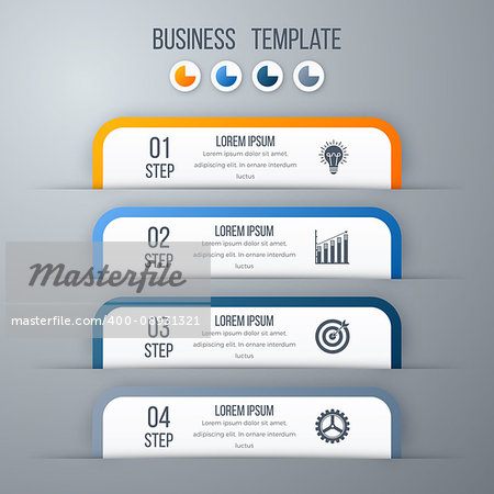 Modern infographics options template with paper sheets, icons for 4 options. Vector. Can be used for web design and workflow layout