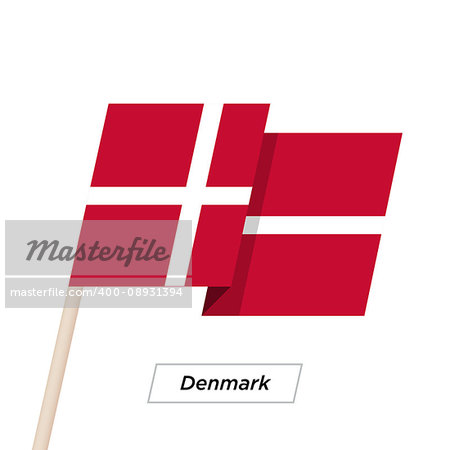 Denmark Ribbon Waving Flag Isolated on White. Vector Illustration. Denmark Flag with Sharp Corners