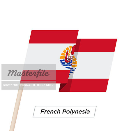 French Polynesia Ribbon Waving Flag Isolated on White. Vector Illustration. French Polynesia Flag with Sharp Corners