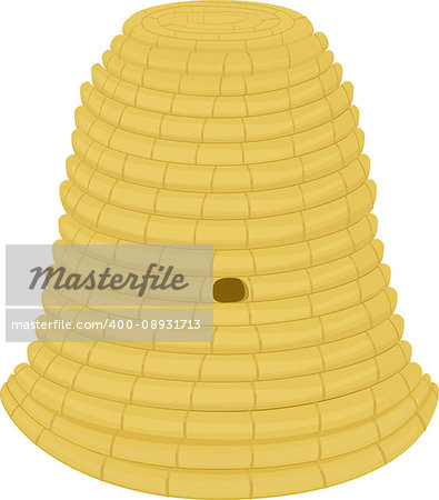 hive woven from straw. Cartoon illustration beehive isolated on white
