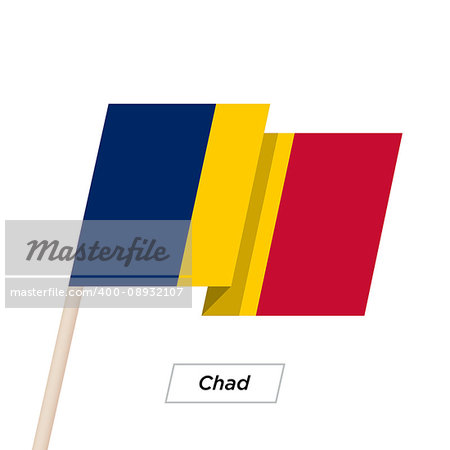 Chad Ribbon Waving Flag Isolated on White. Vector Illustration. Chad Flag with Sharp Corners