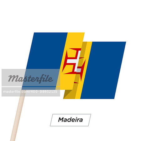 Madeira Ribbon Waving Flag Isolated on White. Vector Illustration. Madeira Flag with Sharp Corners