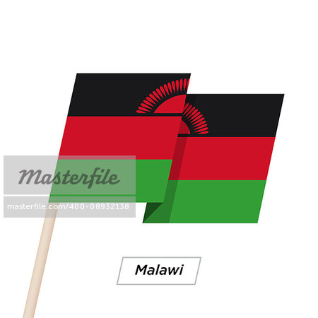 Malawi Ribbon Waving Flag Isolated on White. Vector Illustration. Malawi Flag with Sharp Corners