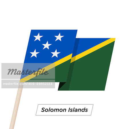 Solomon Islands Ribbon Waving Flag Isolated on White. Vector Illustration. Solomon Islands Flag with Sharp Corners
