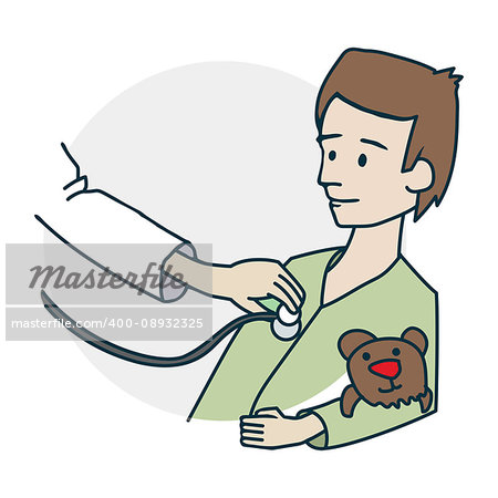 The doctor examines a boy. Icon on medical subjects. Illustration of a funny cartoon style
