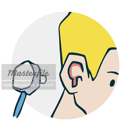 Problems with ears. Check the ears stethoscope. Icon on medical subjects. Illustration of a funny cartoon style