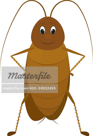 cartoon image of a funny brown cockroach with antenna standing and smiling, isolated on a white background. cartoon insect.