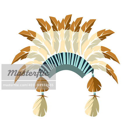 Chiefs War Bonnet With Feathers, Native American Indian Culture Symbol, Ethnic Object From North America Isolated Icon. Tribal Decorative Element Of Indian Tribe Life Vector Cartoon Illustration.
