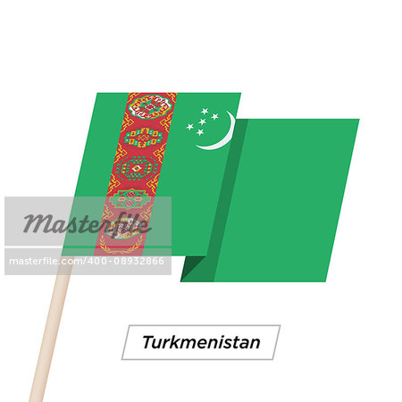 Turkmenistan Ribbon Waving Flag Isolated on White. Vector Illustration. Turkmenistan Flag with Sharp Corners
