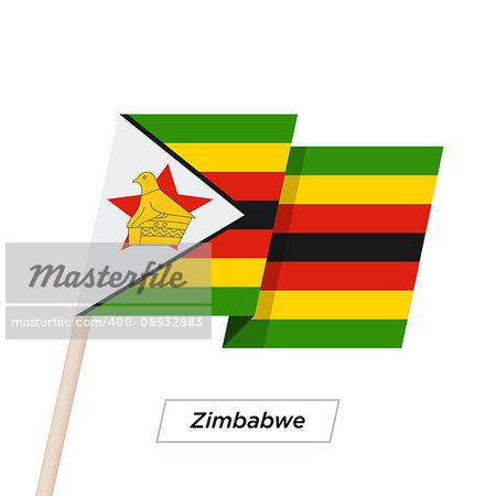 Zimbabwe Ribbon Waving Flag Isolated on White. Vector Illustration. Zimbabwe Flag with Sharp Corners