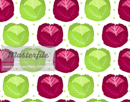 Cabbage seamless pattern. Red cabbage endless background, texture. Vegetable background. Vector illustration